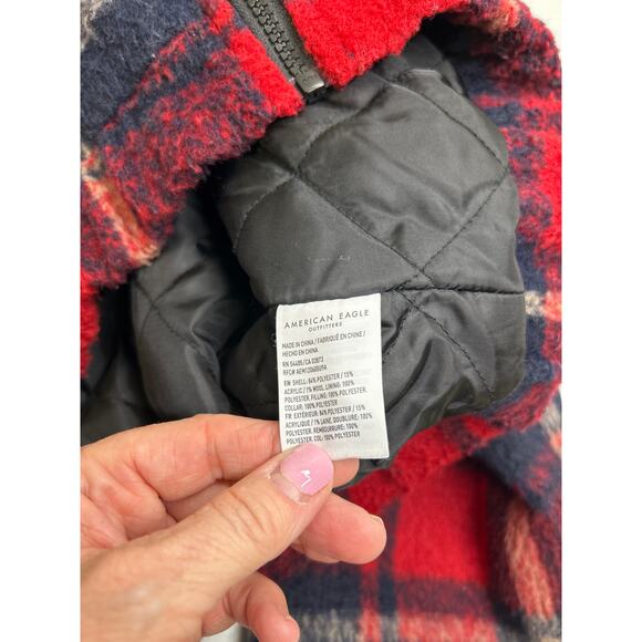 American Eagle women’s plaid cropped wool blend zip up coat in size M - Picture 5 of 7